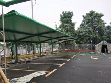 昆山某园林企业绿色膜结构停车棚安装完毕